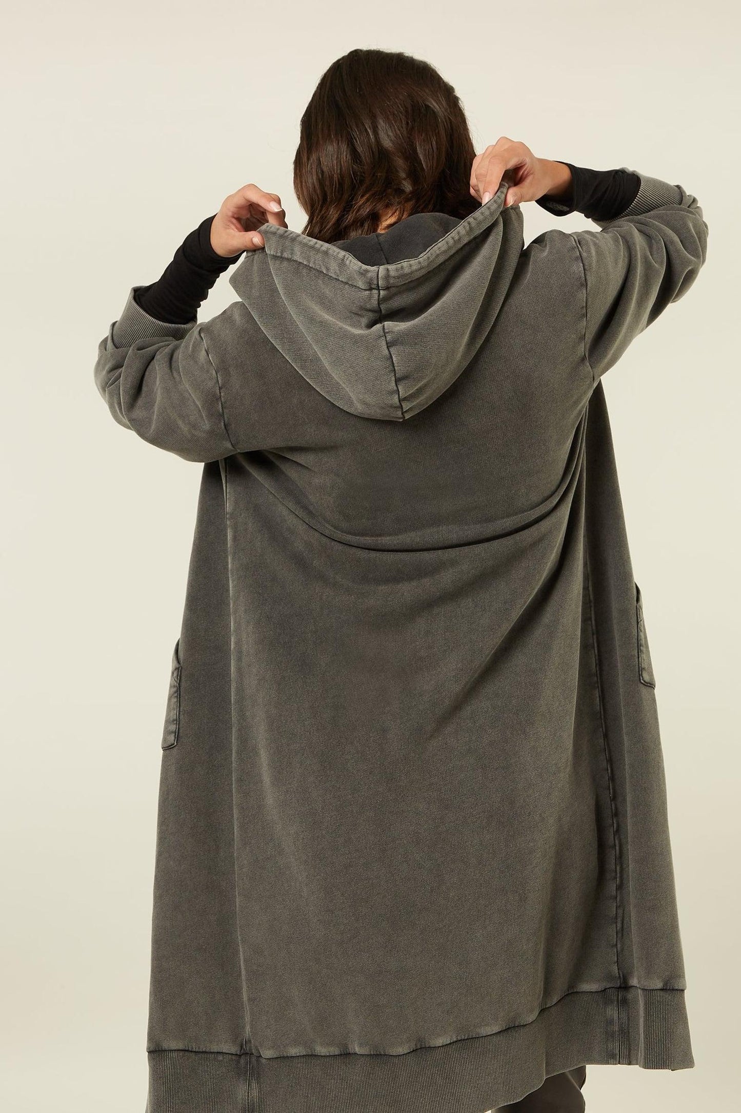 HOODED CARDIGAN STONEWASH