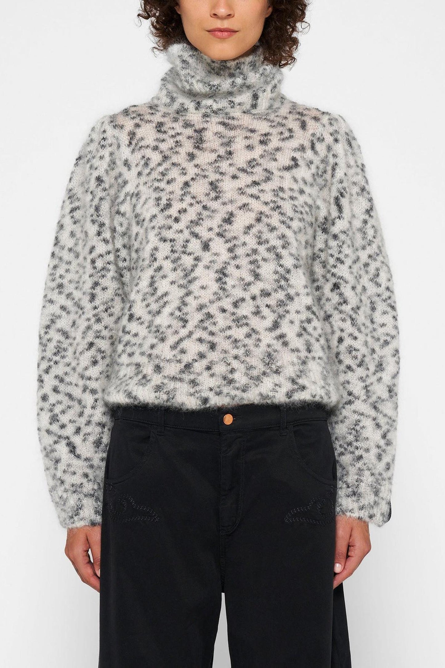 PUFFED COLL SWEATER KNIT LEOPARD