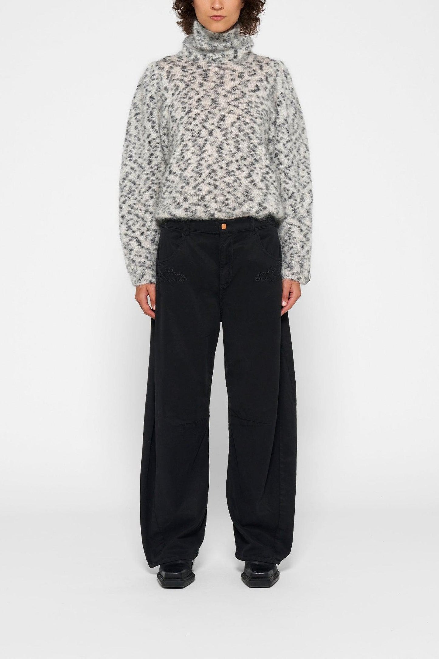 PUFFED COLL SWEATER KNIT LEOPARD